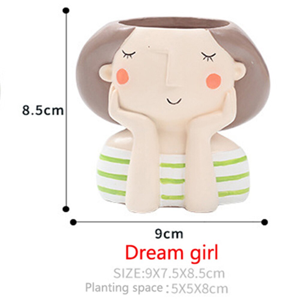 ESTATUILLA con cabeza para niña, maceta de resina para plantas suculentas, maceta para cultivo de plantas de jardín, adornos decorativos de Mesa para el hogar: O