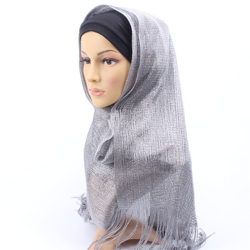 Dianruo suosittu yksivärinen naisten huivi shaalipanta femme bandana tupsut pitsi muslimi hijabit pehmeät päähuivit  n207: Harmaa
