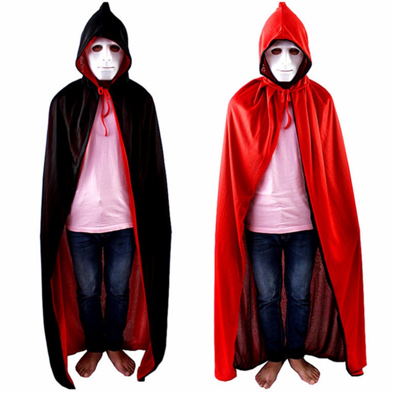 Black Red Children Halloween Cosplay Costume Theater Prop Death Hoody Cloak Devil Mantle AB Wear Long Tippet Adult Hooded Cape