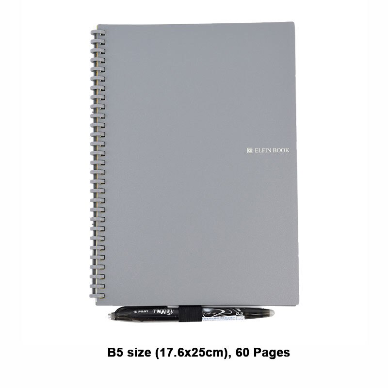 Elfin book 2 Erasable Reusable Smart Microwave Elfinbook Notebook Wave Cloud Erase Evernotes Notepad Note Pad Lined With Pen: Gray B5