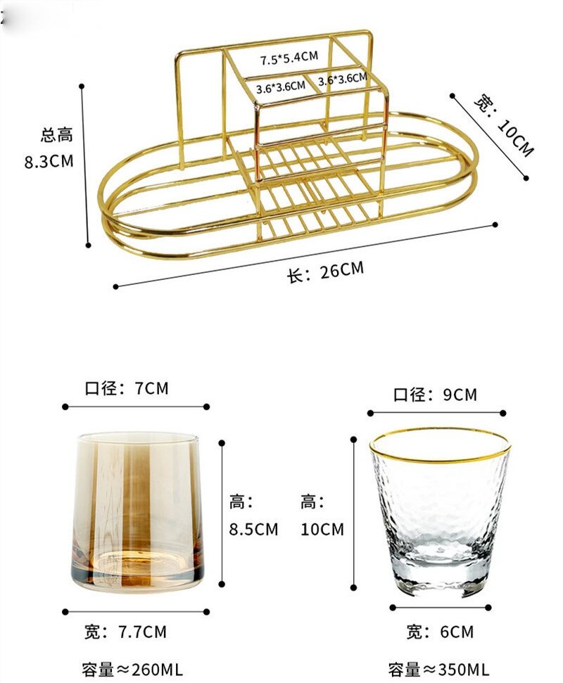 Juego de vasos de hierro forjado para lavado, estante de almacenamiento de pasta de dientes, soporte de Metal de escritorio, taza de vidrio para baño, ,