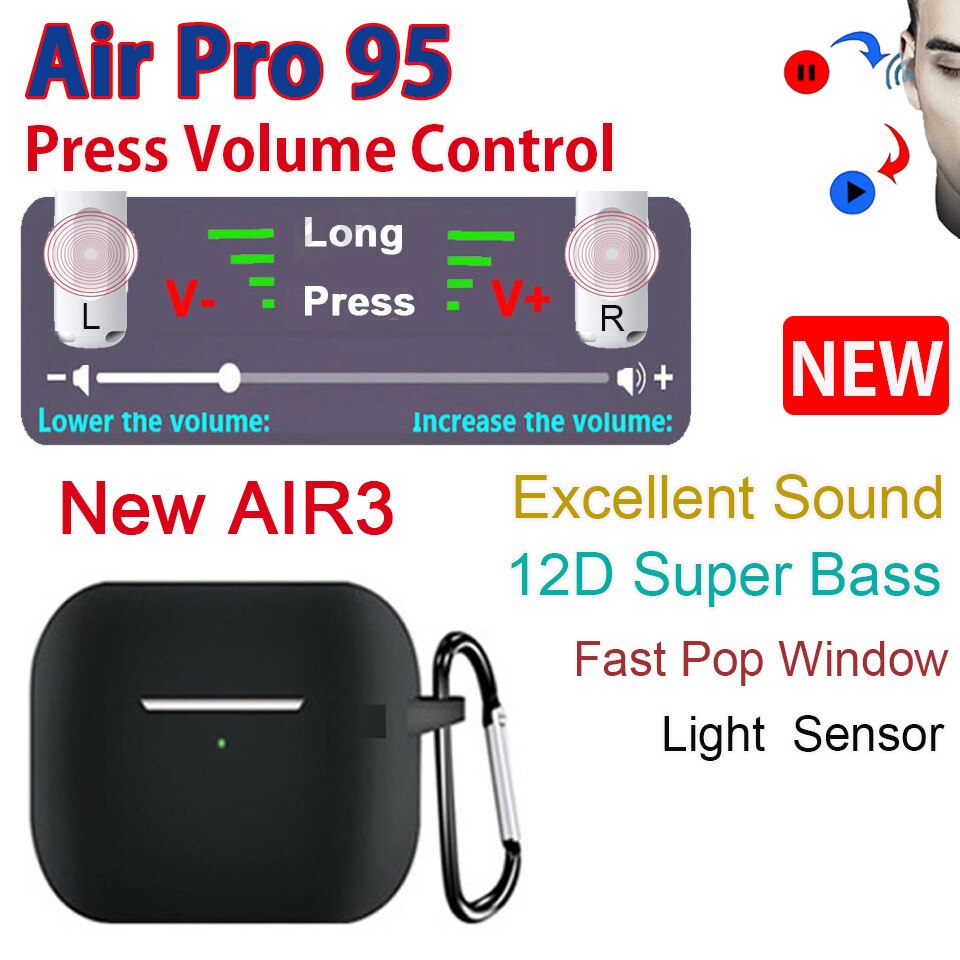 Air Pro 90 80 95 60 Air3 Air4 Air60 TWS Earbuds Wireless Bluetooth 5.2 Earphone Light Sensor Wireless Charging Super Bass Pop-up