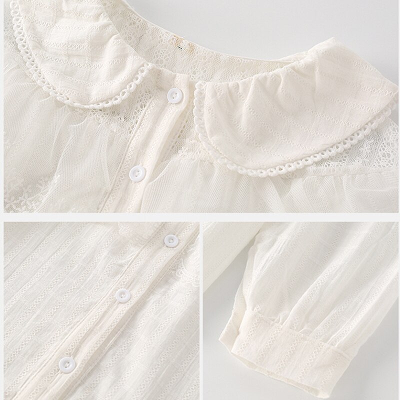 Meisjesblouses herfst kinderkleding kinderen kant wit geruite blouse schattige topjes tienermeisjes casual shirts 4 6 8 10 12 14 16y