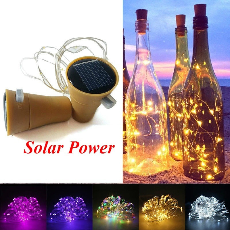 Guirlande lumineuse en fil de cuivre en forme de liège, lampe solaire/batterie, pour bouteille de vin, féerique, décoration de fête de mariage et de noël