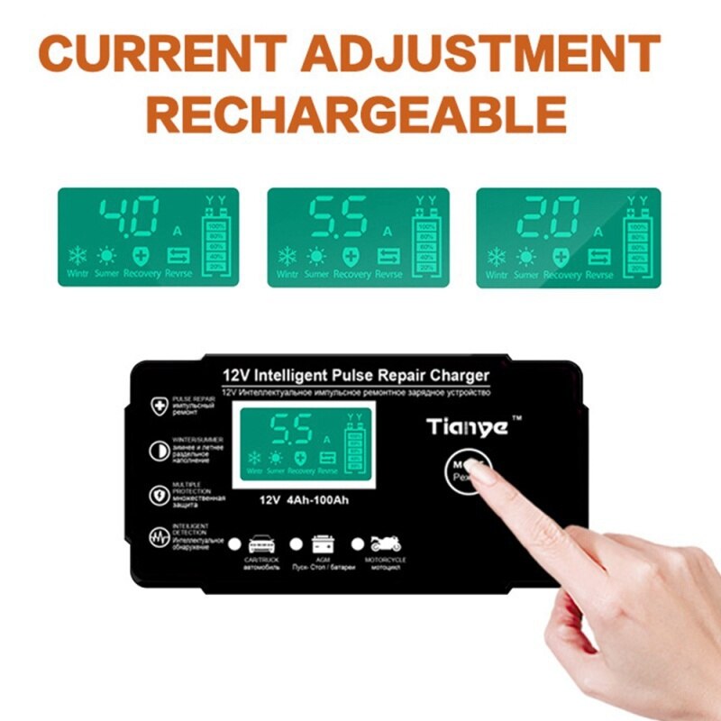 Auto Acculader 12V 6A Intelligent Snel Opladen Puls Reparatie Type Full Auto-Stop Dual-Mode Loodzuur voor Motorfiets