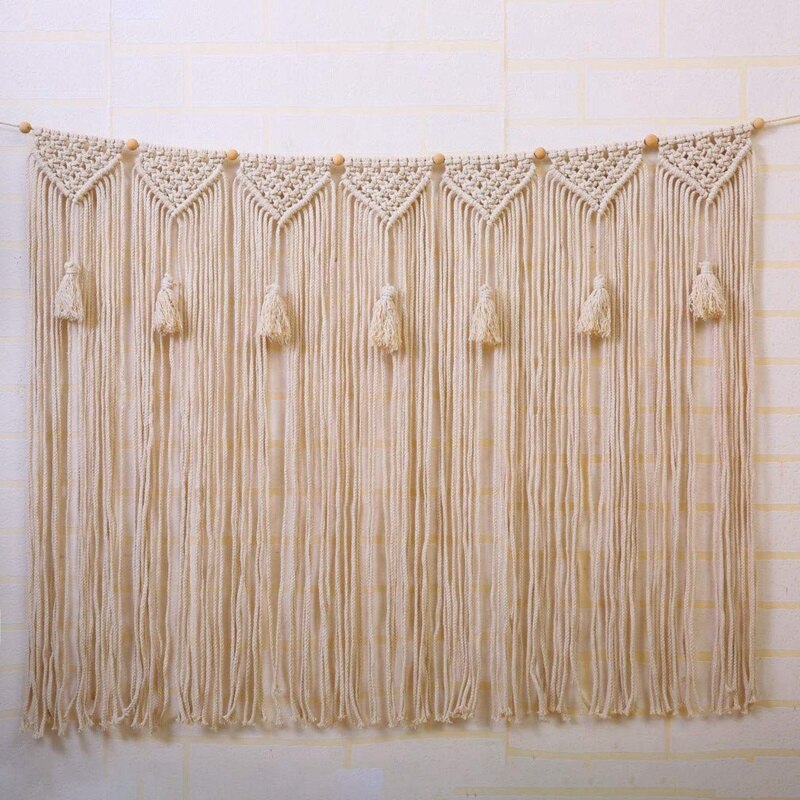 Macrame væghængende vægteppe stort boheme vægdekoration til bryllup baggrund gardin fringe krans banner soveværelse liv