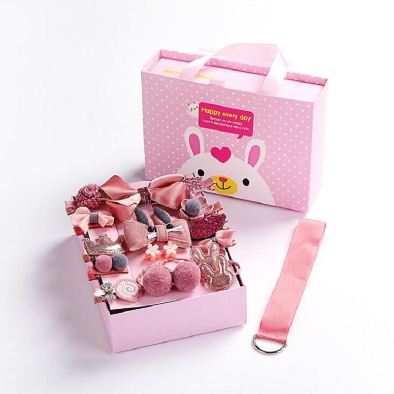 18 st baby hårklämma söt tecknad glitter kanin prinsessa krona hårspänne huvudbonad band rosett hårnålar blomma håraccessoarer: Han pink-box 5