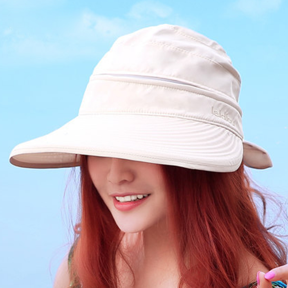 Sombrero de sol unicolor para mujer, viseras de verano a la , práctico gorro plegable con lazo de estilo coreano para viajes al aire libre: Beige