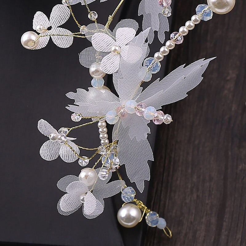GETNOIVAS Wedding Dress Headband Venetian Pearl Cloth Art Butterfly Headdress White Fairy Headpeice Earrings Set Jewelry Set SL