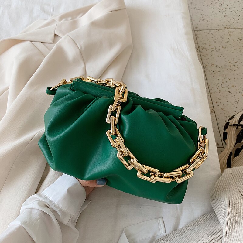 Bolso de cuero sintético con cadena dorada para mujer, bolsa de mano femenina para la axila, de hombro, de viaje, de Color sólido, para verano,: green
