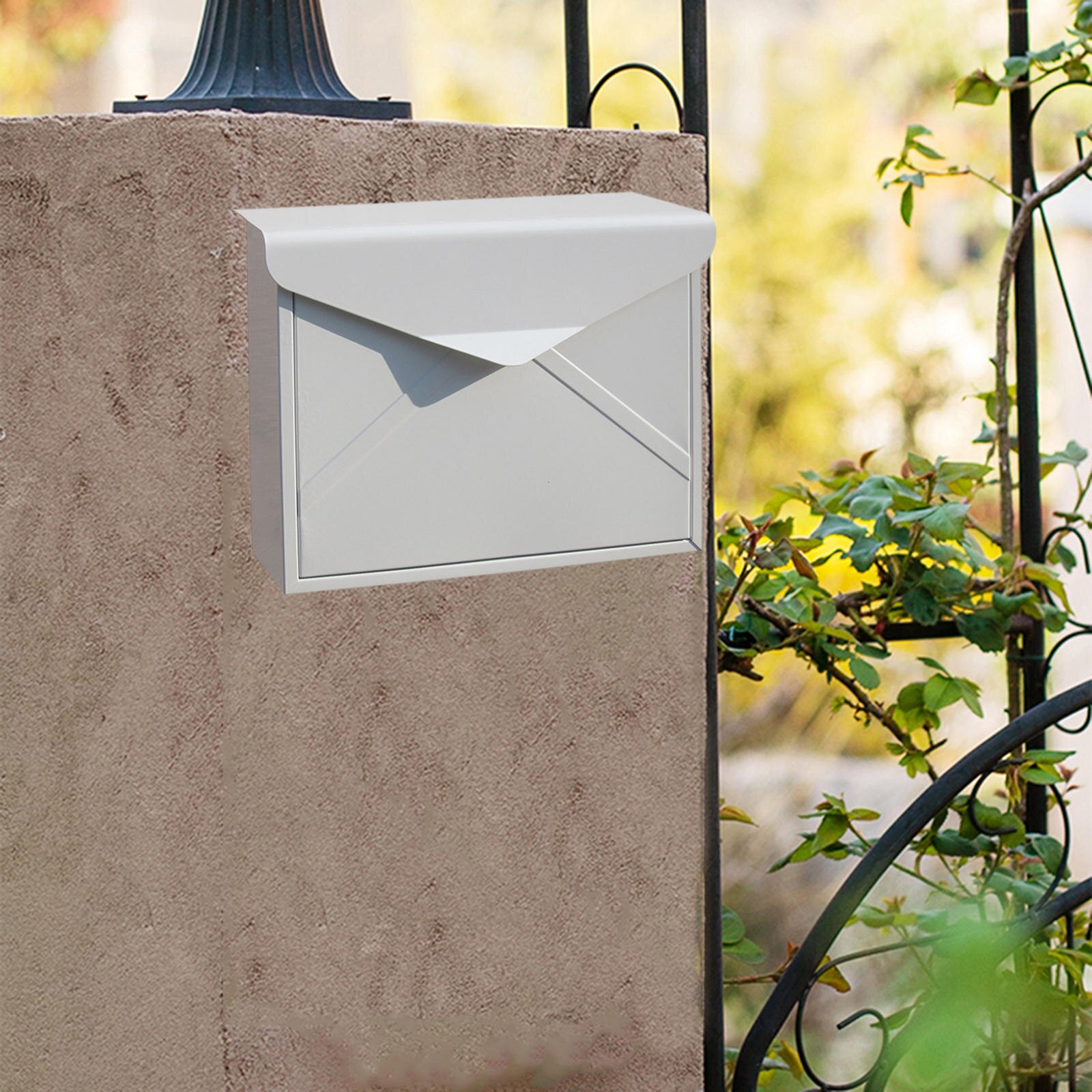 Outdoor Security Locking Mailbox Letter Box Suggestion Box Newspaper Mail Letter Post Home Balcony Garden Decoration: White