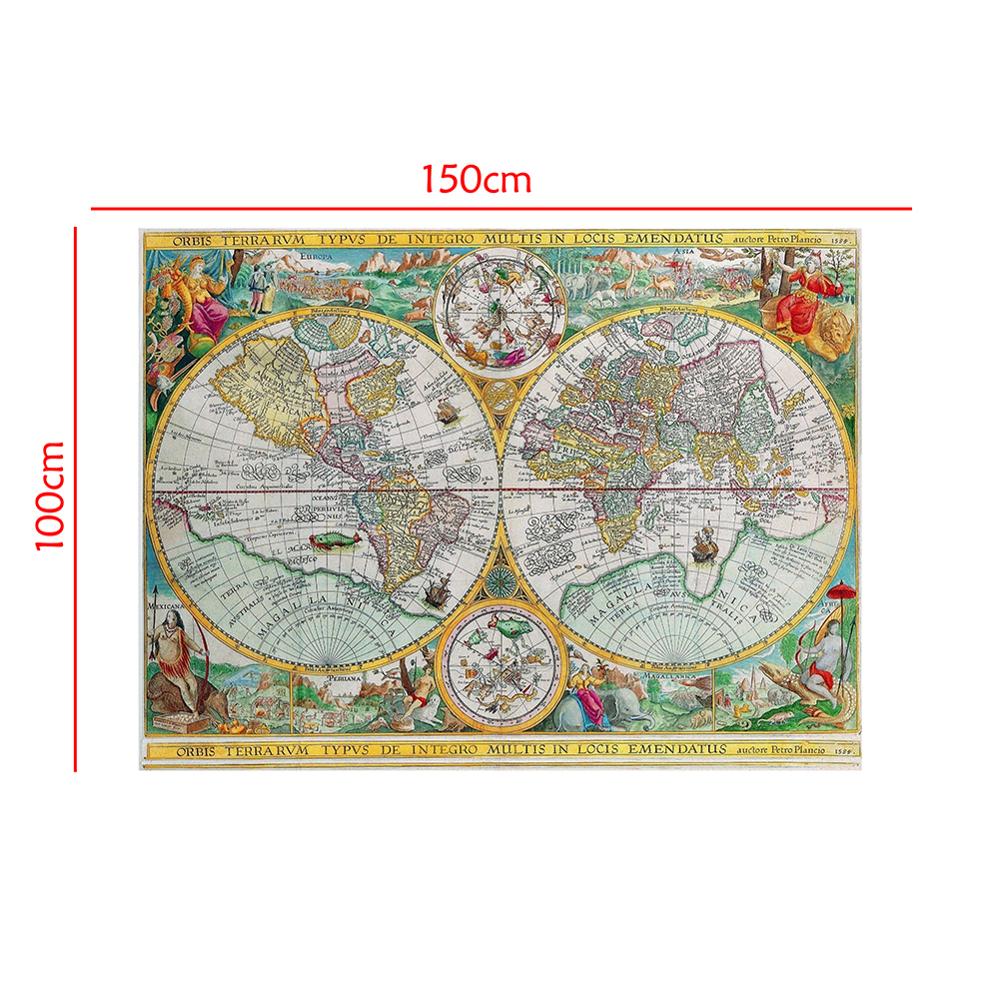 Orbis terrarvm typvs de integro multis in locis emendatus 1594 latin vintage verdenskort 150 x 100cm ikke-vævet sammenklappelig
