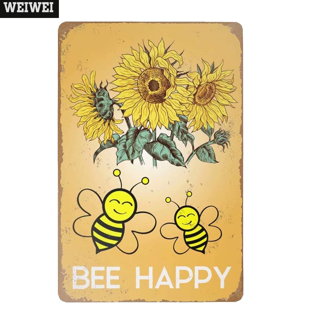Affiche de miel Happy Bee, Plaque métallique en fer blanc, décoration murale pour jardin, ferme, apiculteur, avertissement, plaques en fer Vintage: 2