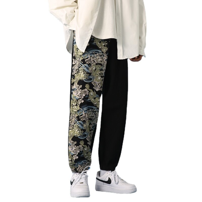 Męskie letnie japońskie spodnie haremowe w stylu narodowym patchworkowe biegaczy w stylu chińprzejrzeć plus rozmiar spodnie robić biegania męskie spodnie