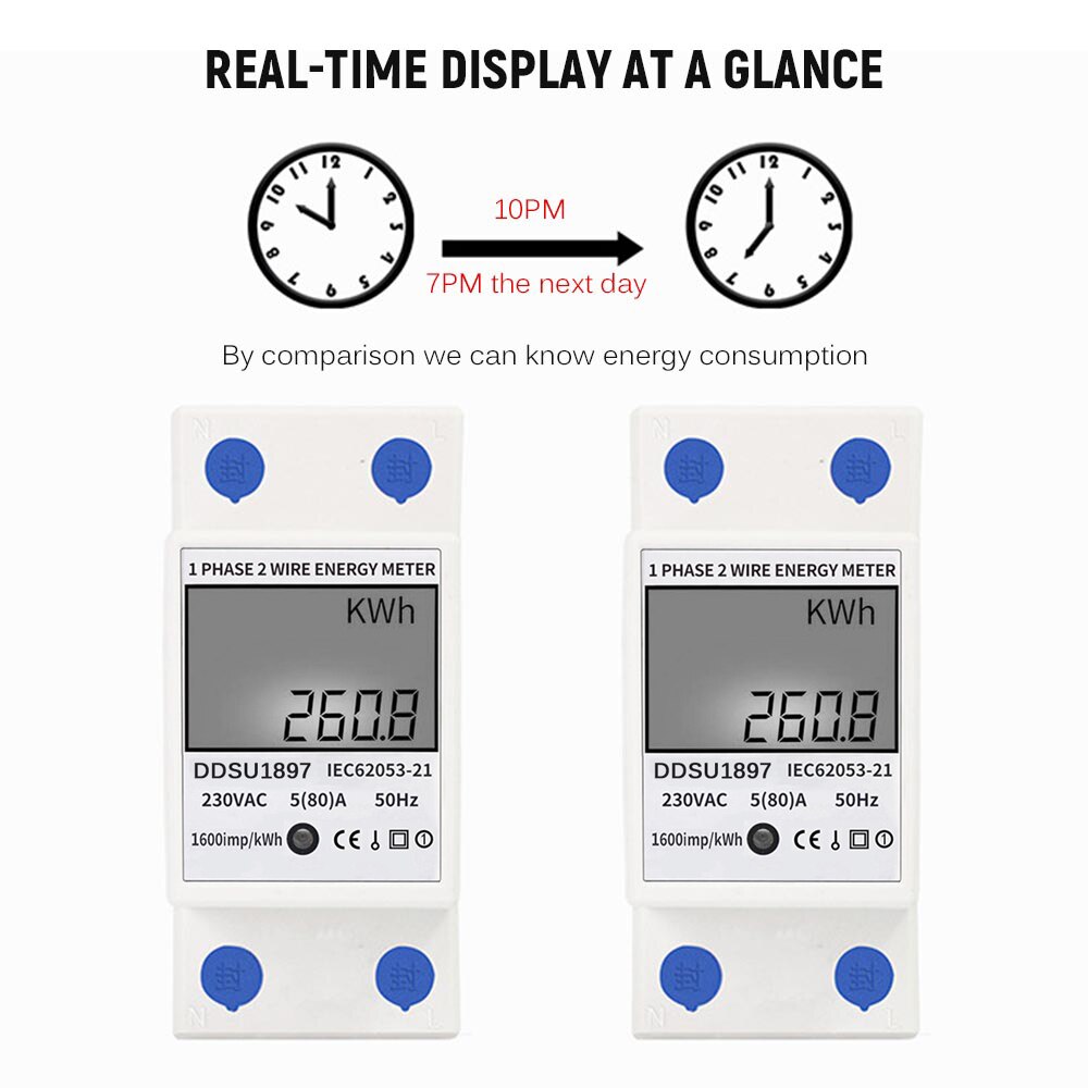 Digital Electric Energy Meter Single Phase DIN Rail Electricity Meter One Phase Two Wire Multifunction Electrical Meter Tools