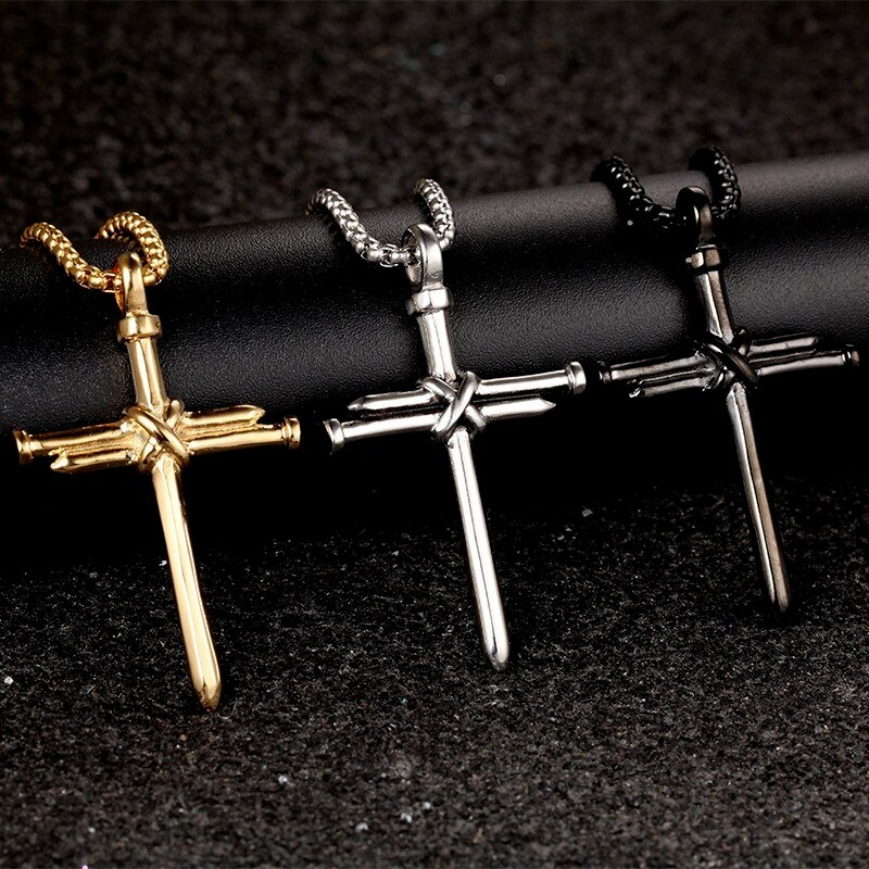 Neue Stil Edelstahl Stahlguss Nagel Kreuz Anhänger für Männer und Frauen Persönlichkeit Stahl Nagel und Seil Kreuz Halskette