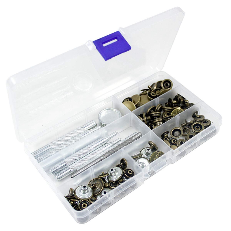 ! 50 Set 4 Sizes Leather Rivets Single Cap Rivet Tubular Metal Studs With 9 Pieces Fixing Tool For Diy Leather Craft, R