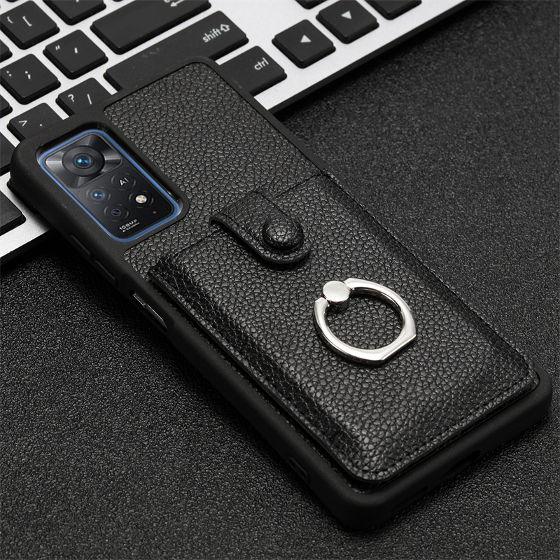 Étui portefeuille en cuir de luxe pour Xiaomi Redmi Note 11 11S 4G, fente pour carte, anneau de support, pour Redmy Note11 Note 11E Pro 11Pro: Denim / Beige