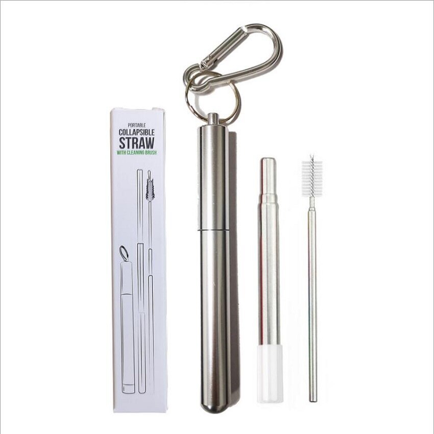 304 słomka robić picia ze stali nierdzewnej wysokiej jakości słomka metalowa przenośna słomka robić podróży wielokrotnego użytku składana metalowa słomka robić picia: srebro