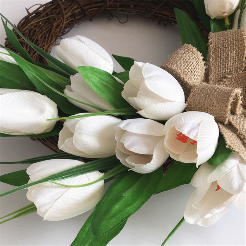 Artificial Flowers White Tulip Wreath Spring Wreath Outdoor for Front Door