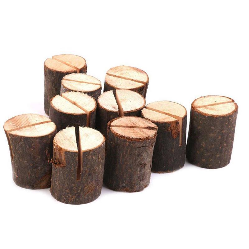 10 pièces bois Pile nom lieu carte porte-Photo naturel en bois souche forme Menu numéro pince support mariage fête Table décor