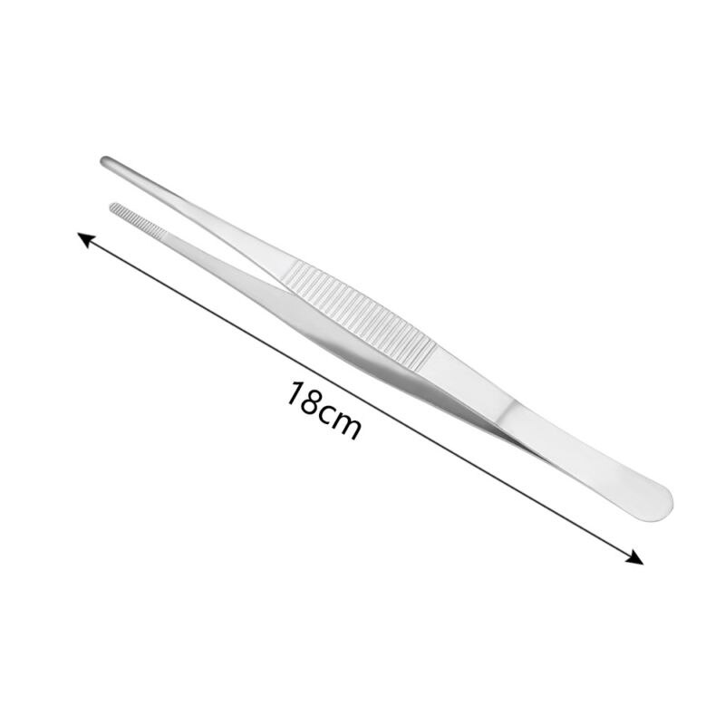 1x pinza de cocina larga de acero inoxidable para cocinar, utensilios de churasco, pinzas para barbacoa, utensilios para servir, suministros de jardín: 18cm