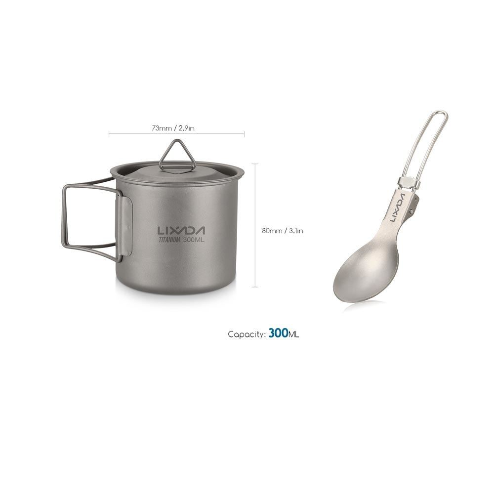 Lightweight Titanium Folding Spork Spoon Water Cup Mug for Travel Camping Tableware Outdoor Cookware Dinner Flatware Set: 300ml cup with spoon