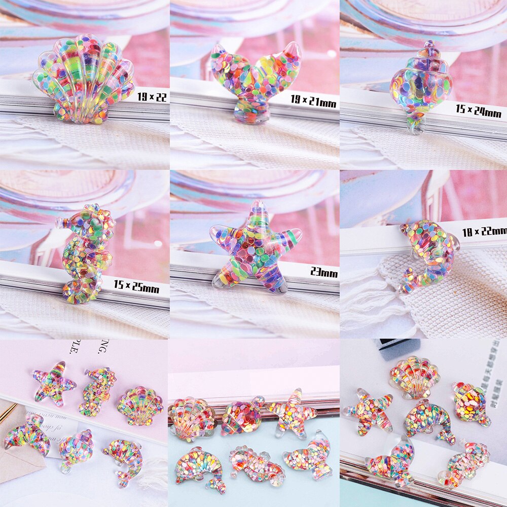 Plat Hars Plakboek Gemengde Transparante Pailletten Set Shell Seahorse Dolfijn Diy Ambachten Decoratieve Accessoires