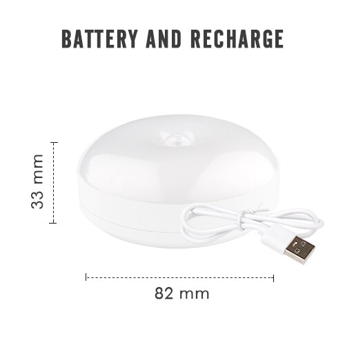LED Motion sensor Night Light USB Rechargeable Security Rotating Wall Lighting Bedroom Cabinet Kitchen Bedside Stair Lamp Toilet: Battery and Recharge / Warm White