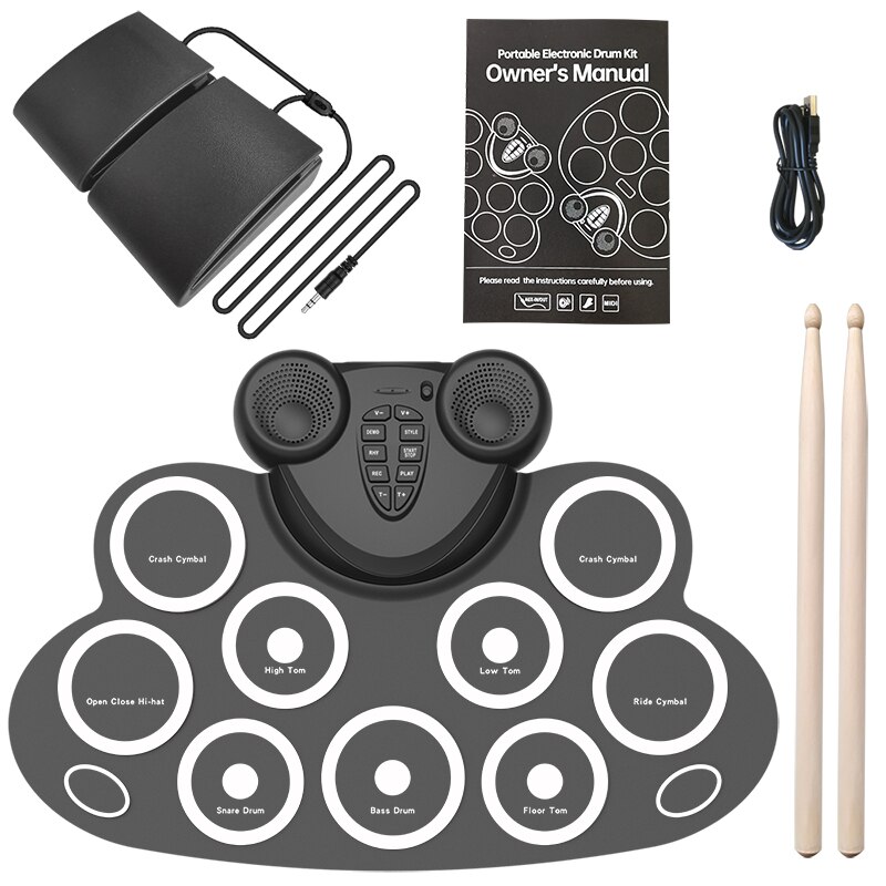 Electronic Drum Set Kids can play games practice drum mat Rechargeable drum set with built-in speaker pedals, drumsticks: WG621S white