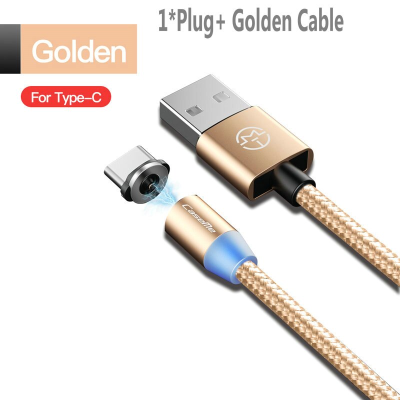 CaseMe-Cable magnético tipo C micro USB para iPhone, Cable LED de carga rápida de 1M, cargador magnético tipo C, conector de teléfono: For Type C-Goden