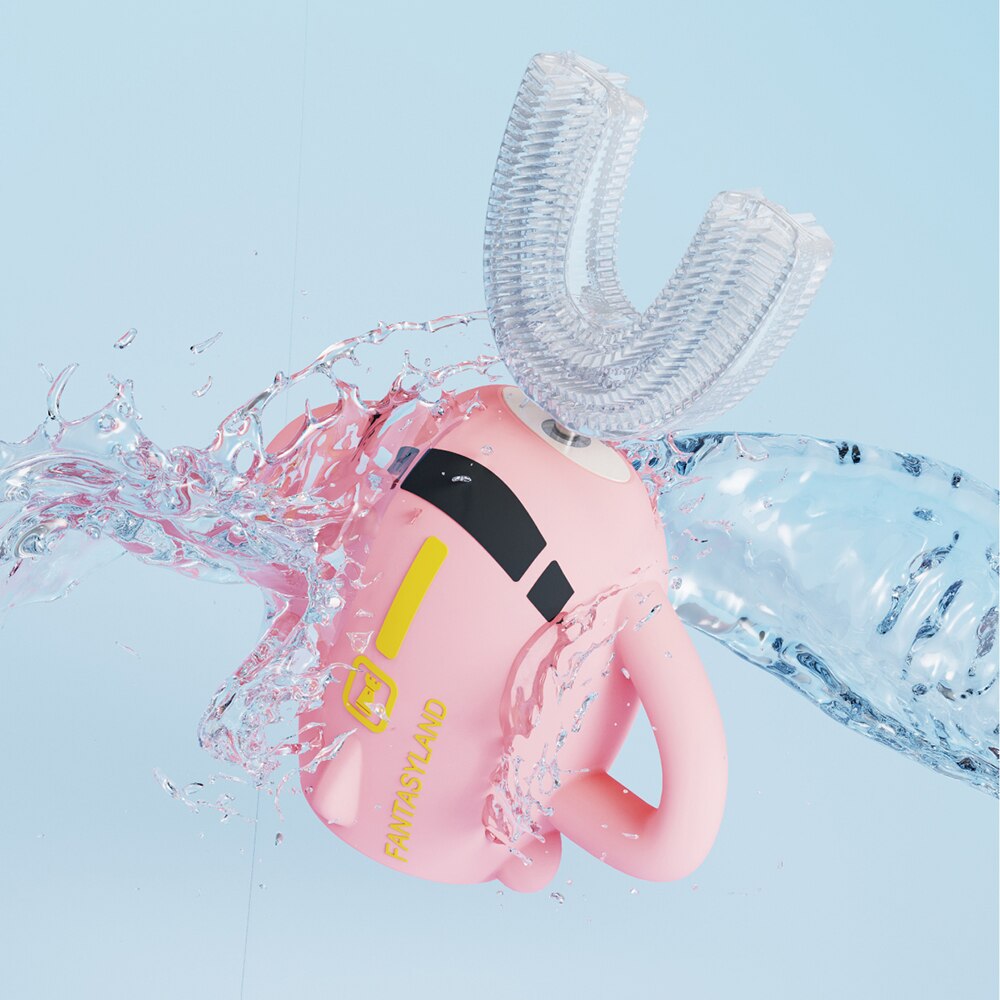 Elektrische Kinderen Brushtooth U/C Siliconen Zachte Borstel Hoofd High-Efficiency 360 Graden Schoonmaken Kinderen Tanden: Pink-Airplane