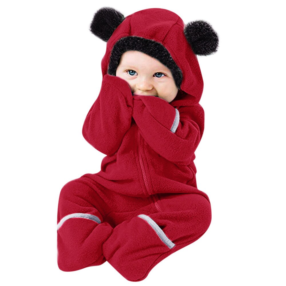 Baby Peuter Baby Meisjes Jongens Cartoon Oren Hoodie Romper Zip Kleding Jumpsuit Warm Houden Schattige Pasgeboren Winter Warmer Kids Romper