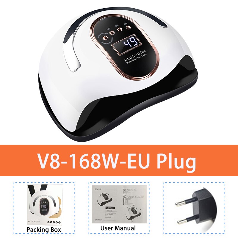BLUEQUE-Lámpara de uñas V8 168W, lámpara UV 42LED de fototerapia automática, secador de Gel de uñas para manicura: V8 EU Plug