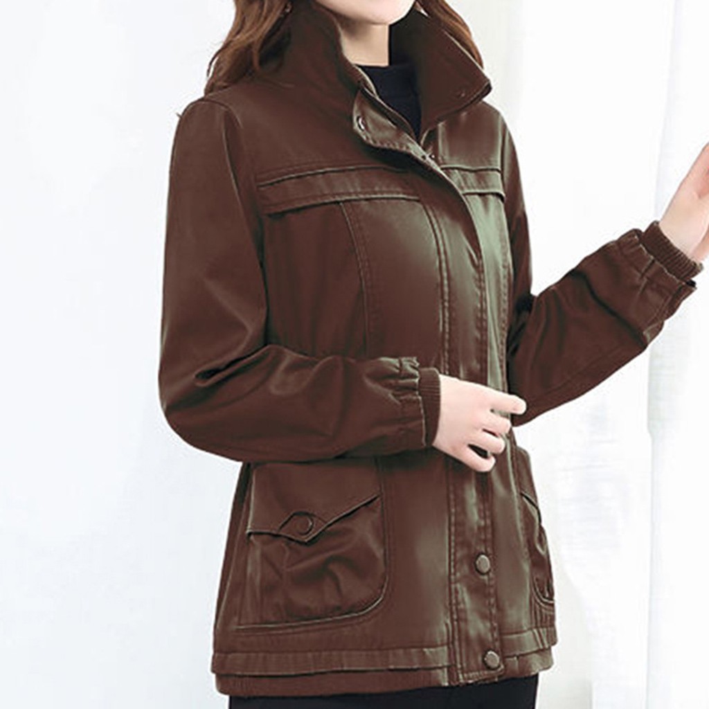 Solid Groen Vrouwen Lange Mouw Jacket Windbreaker Parka Zakken Vest Jas Herfst Uitloper Vrouwen Kleding # G30: Coffee / 5XL