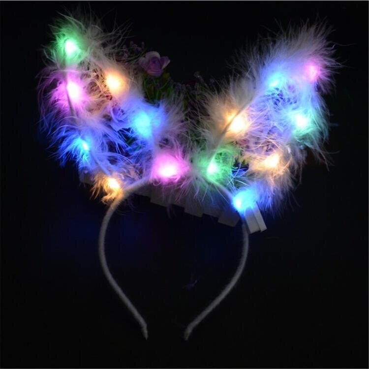 Lichtgevende led-haarband met oplichtende konijnenoren voor dames, voor bruiloften, verjaardagen, halloween-feesten en andere gelegenheden.: Wit