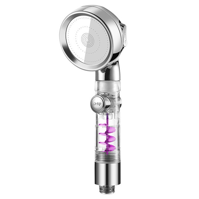 High Pressure Handheld Shower Head 3-Speed Turbo Shower Pressurized Large Water Powerful Shower Spray Filter And Pause Button: Silver