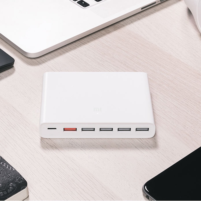 Original XIAOMI Fast Charger QC3.0 Mobile Smart Device 110-240V 60W 5 USB 1 Type-C Port QC 3.0 USB-C Output for iPhone, iPad