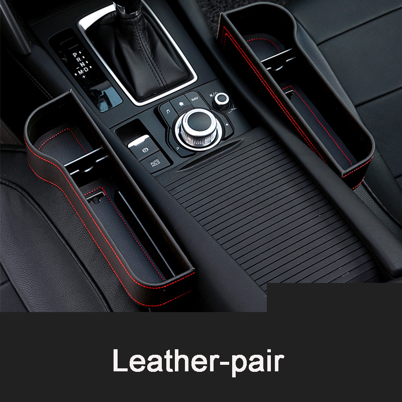 Caja de almacenamiento de cuero PU para hueco de asiento de coche, organizador de bolsillo multifuncional, soporte para botella de teléfono, accesorios para coche: Leather-pair