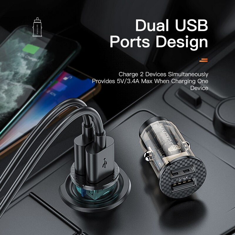 KUULAA Mini USB Car Charger 48W Fast Charging Dual USB Charger For iPhone Huawei Xiaomi Phone Fast Charge Car-Charger Adapter