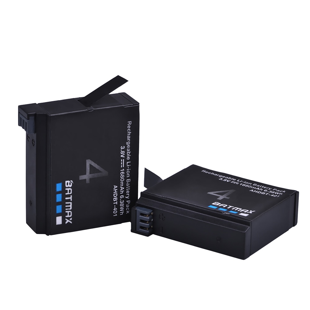 2 stks 1680 mah Gopro Hero 4 Batterij Vervanging Li-Ion Oplaadbare Batterij voor GoPro HERO4 GoPro AHDBT-401 Actie Camera Bateria