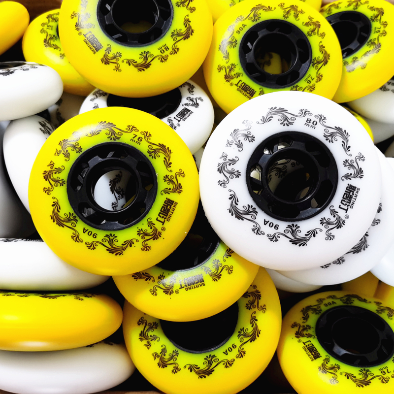 Ruedas para patines en línea, color blanco/amarillo, 90A, neumático duradero de estilo libre, 72mm, 76mm, 80mm, patín Seba, rueda de hoja de repuesto, 8 Uds.