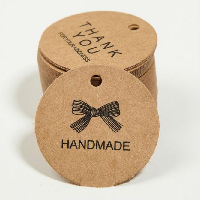 1000 stk 4cm kraftpapir takk runde plaggpose papir henge etiketter / klær papir sy tag: Type 3