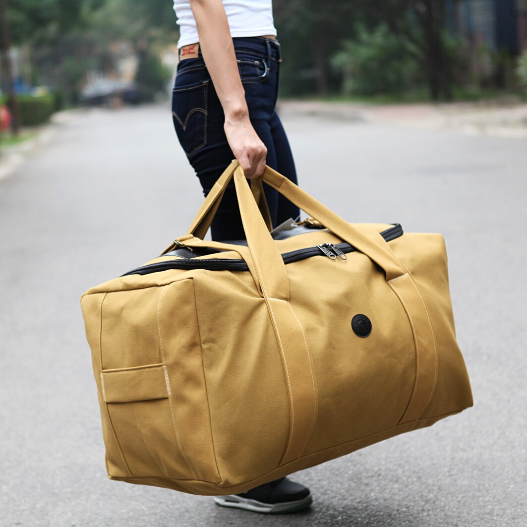 Mannen Reistassen Grote Capaciteit Vrouwen Bagage Travel Plunjezak Canvas Big Travel Handtas Vouwen Reis Tas Waterdicht: Khaki