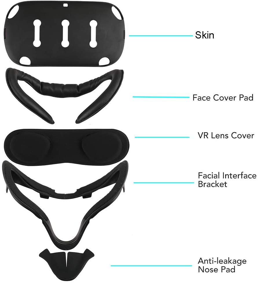 5in1 VR Face Cover Case Pad+Facial Interface Bracket+Lens Cover+Skin+Anti-Leakage Nose Pad Set for Oculus Quest VR Accessories: Default Title