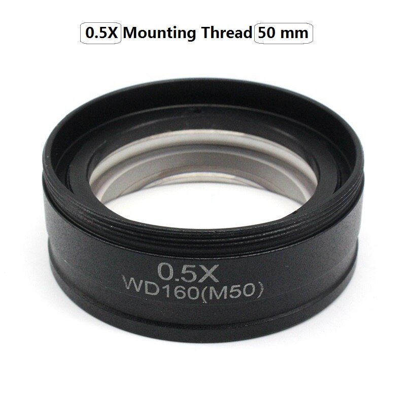 0,5x 2X lentille Barlow objectif Microscope objectif auxiliaire objectif filetage de montage 42mm 48mm 50mm 52mm Distance de travail 30/160mm: 0.5X  Thread 50mm