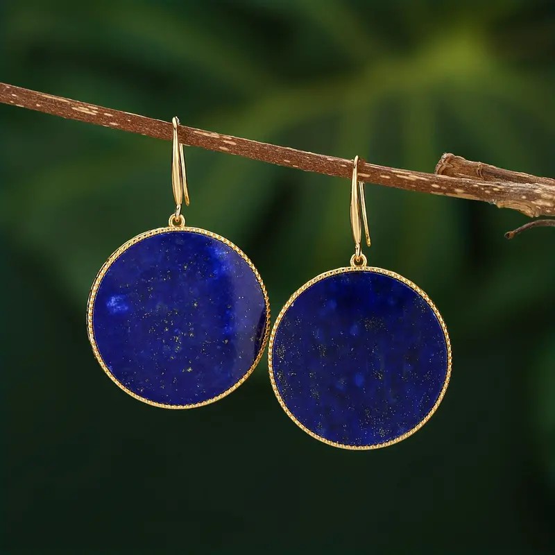 Lapis Lazuli Dangle Earrings - Large, Natural, Vintage Round, Bohemian Style, Ethnic Jewelry for Women - Perfect for Par: Default Title
