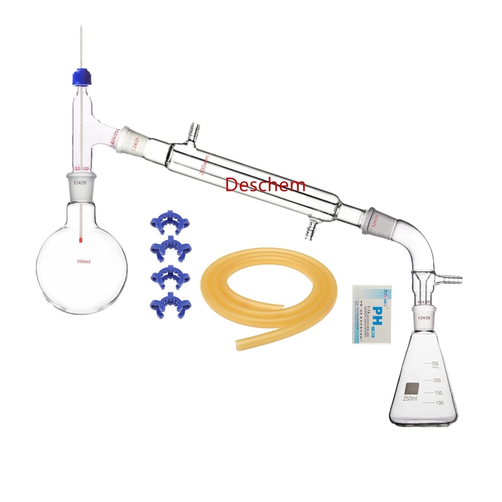 500ml Glass Distillation Apparatus Kit With 250ml 24/29 Erlenmeyer Flask Lab Unit