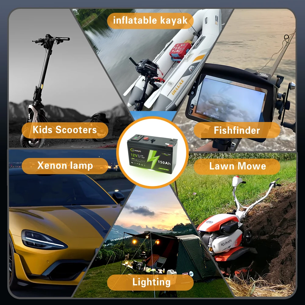 LiFePO4 12V 150Ah Akku, 4000+ Zyklen wiederaufladbare Lithiumbatterie, perfekt für Fahrt auf Spielzeug, Roller, Fischfinder, integriertes BMS