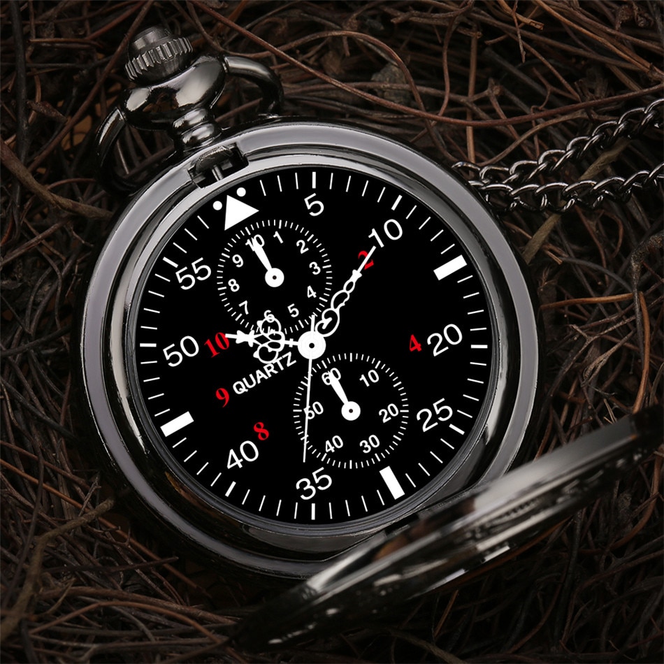 Unique Arabic Numerals Dial Quartz Pocket Watch Engraved Roman Numerals Display Necklace Pocket Watch Retro Black Sweater Chain